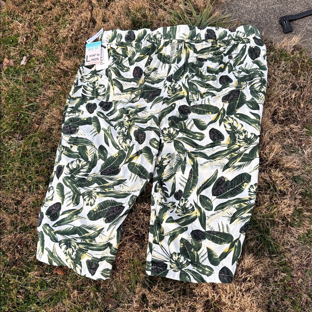 NWT Per Se Tropical Leaves Washable Rayon Linen Blend Capris Cropped Pants 3X 1X - Picture 10 of 16